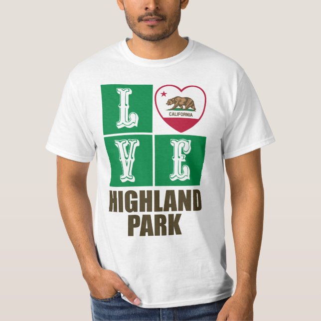 California State Flag Heart Highland Park T-Shirt (Vorderseite)