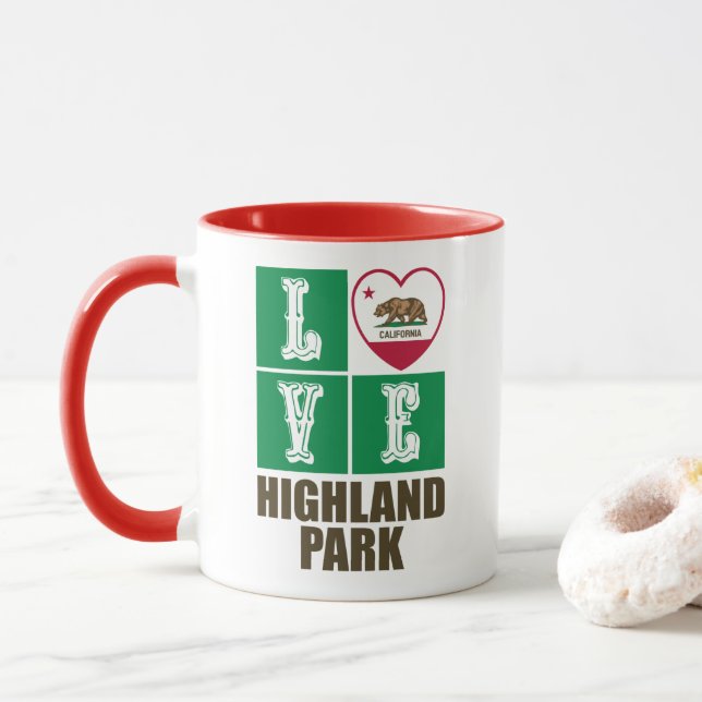 California State Flag Heart Highland Park Tasse (Mit Donut)
