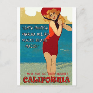 California Strände, Frau in rotem Badeanzug Postkarte