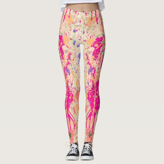 California Sunset Abstrakt Spritzer Paint Leggings (Vorderseite)