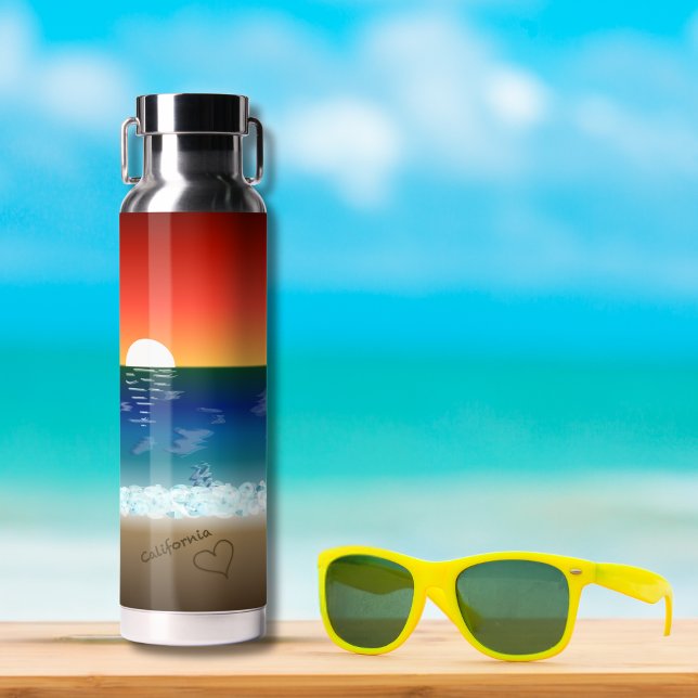 California Sunset | Beach Sand Heart Trinkflasche (Von Creator hochgeladen)