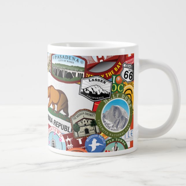 California Super Sticker Collage Muster Jumbo-Tasse (Rechts)