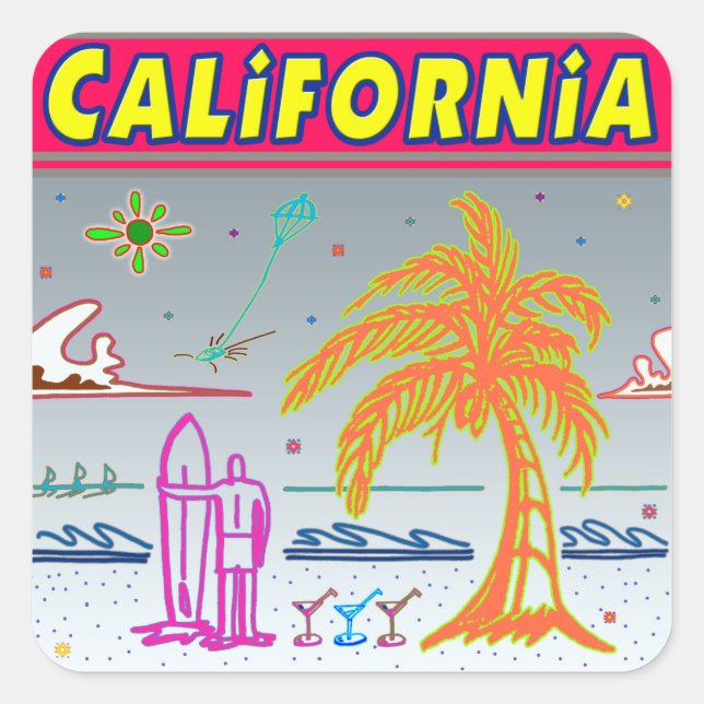"CALIFORNIA" Surfer Beach Aufkleber (Vorderseite)