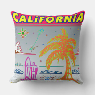"CALIFORNIA" Surfer Beach Coussin
