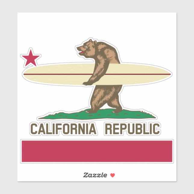 California Surfer Bear Custom Cut Vinyl Stickers Aufkleber (Blatt)