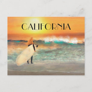California Surfer Girl Beach Sunset Postcard Postkarte