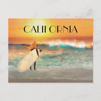California Surfer Girl Beach Sunset Postcard Postkarte