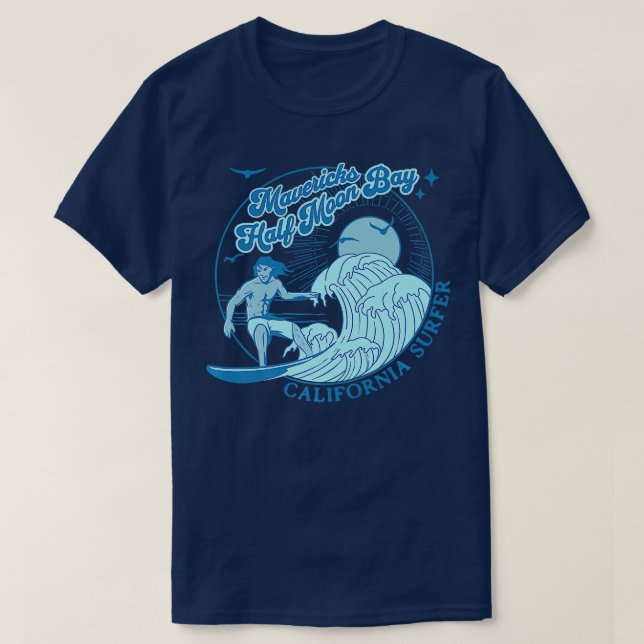 California Surfer Mavericks Half Moon Bay Surfing T-Shirt (Design vorne)