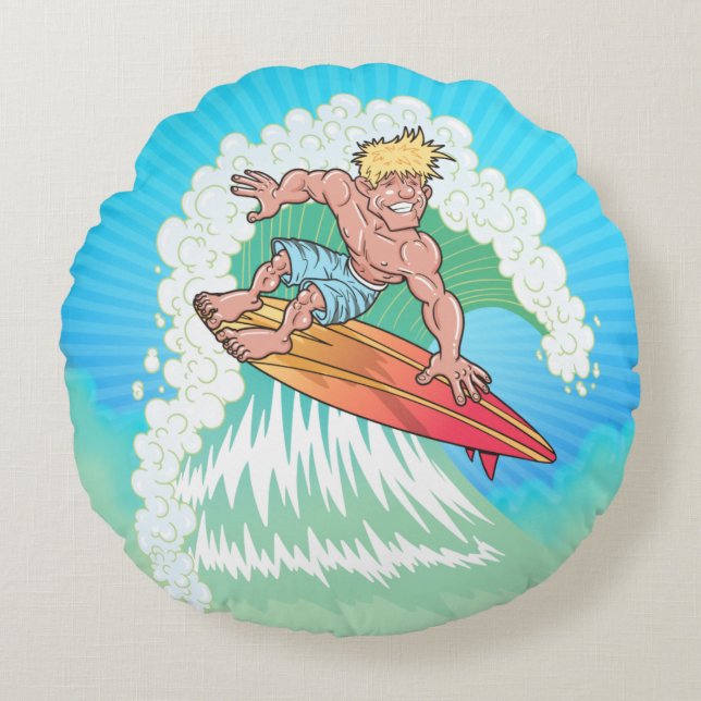 California Surfer Rundes Kissen (Vorderseite)