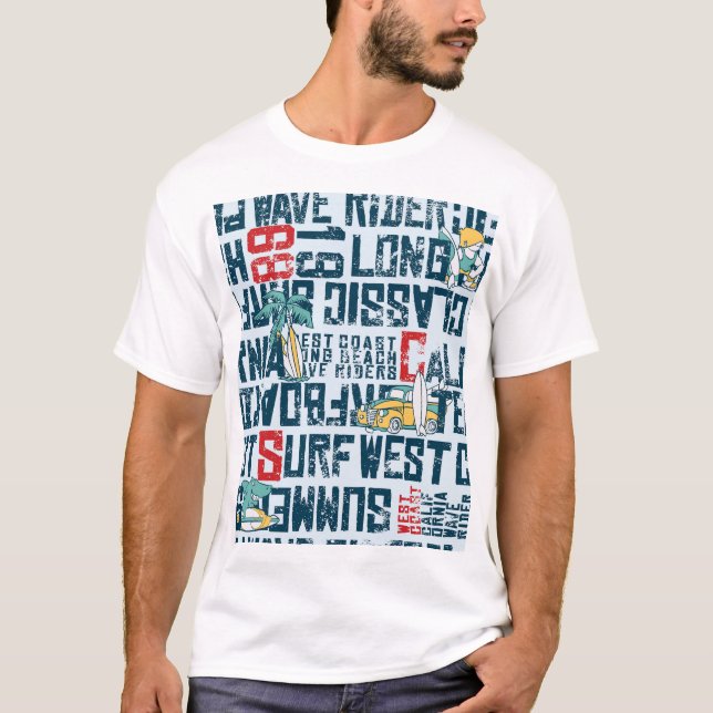 California Surfteam: Grunge Seamless Muster. T-Shirt (Vorderseite)