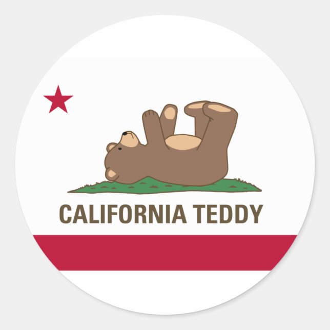 California Teddy Bear Flag Runder Aufkleber (Vorderseite)