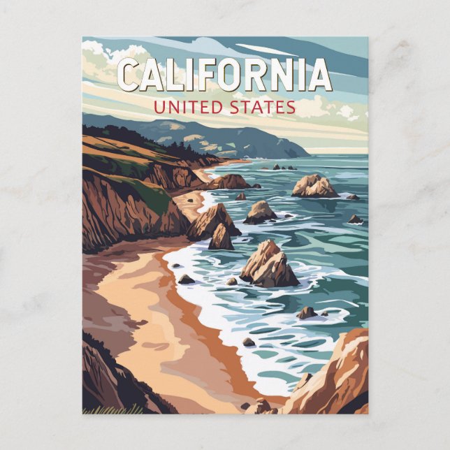 California Travel Art Vintag Postkarte (Vorderseite)
