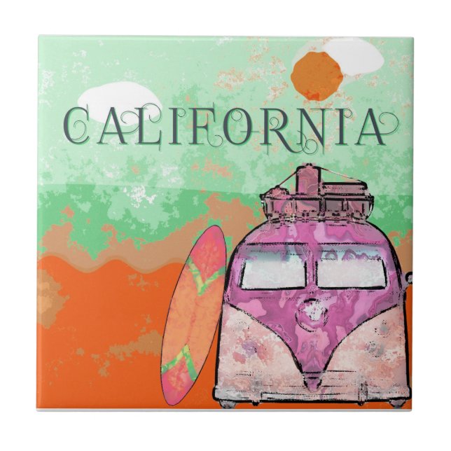 California Travel Poster Fliese (Vorderseite)