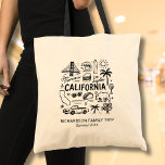 California Trip Family Vacation Custom Matching Tragetasche<br><div class="desc">This black-and-white California doodle-style travel design showcases iconic symbols of the Golden State including the Golden Gate Bridge,  surf waves,  palm trees,  tacos,  and road-trip elements. Personalize the text with your family name and year to create a unique souvenir for a California vacation,  family trip,  reunion,  or group adventure.</div>