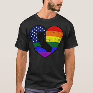 California United Staaten Gay Pride Flag Heart T-Shirt