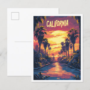 California USA Vintag Illustration Travel Postkarte