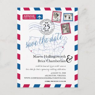 California Virginia Location Airmail Save the Date Ankündigungspostkarte