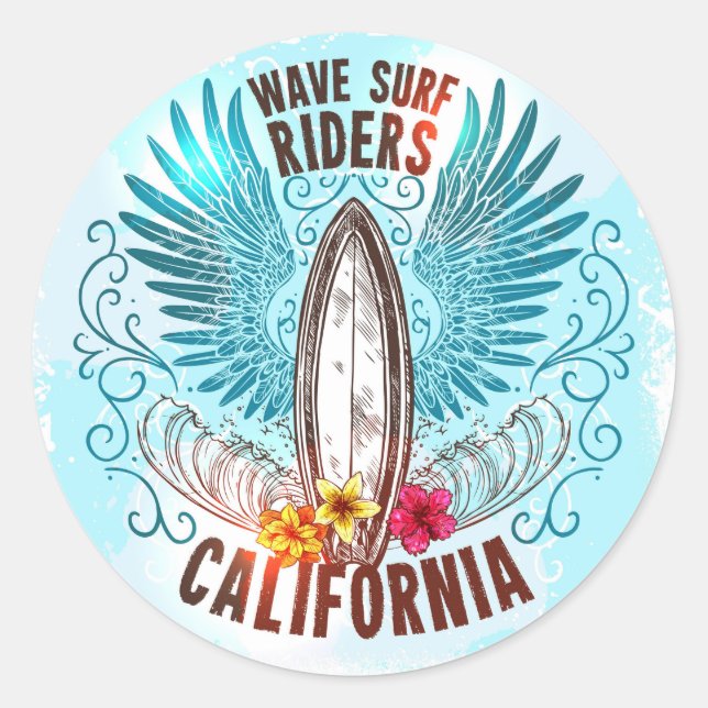 California Wave Surf Riders Runder Aufkleber (Vorderseite)