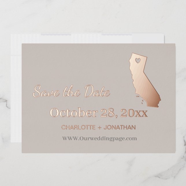 California Wedding Save the Date Rose Gold Folieneinladung (Briefumschlag)