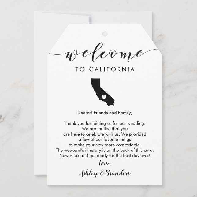 California Wedding Welcome Tag, Letter Tour (Vorderseite)