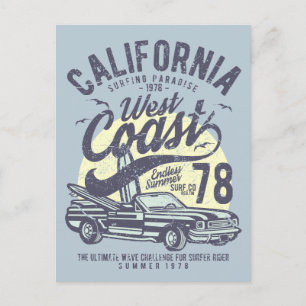 California West Coast Surfparadies Sommer Postkarte