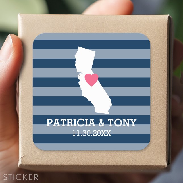 California Zuhause Staat Liebe mit benutzerdefinie Quadratischer Aufkleber (Custom Sticker)