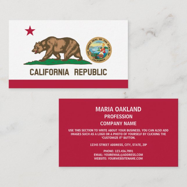 Californian Flag & Siegel, Flagge Kaliforniens Visitenkarte (Vorne/Hinten)