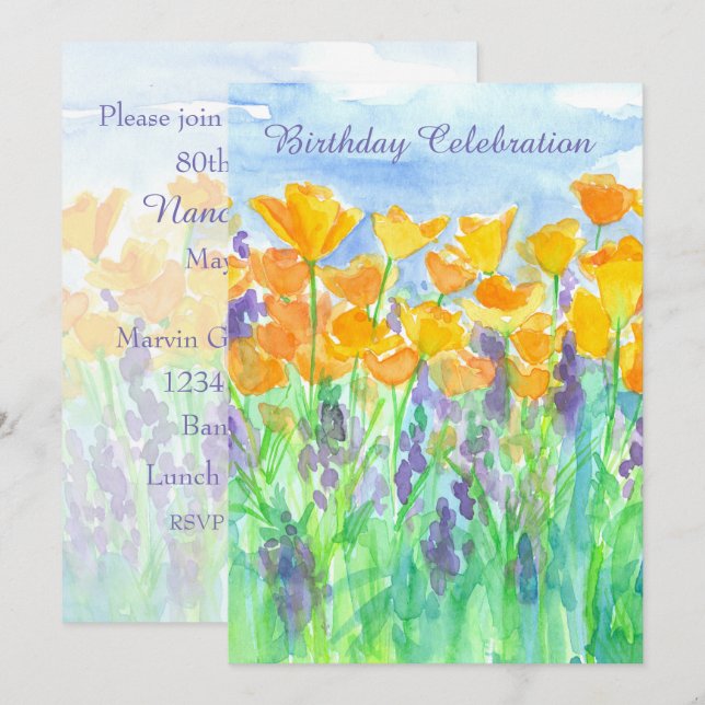 Californie Poppy Invitation de fête d'anniversaire (Devant / Derrière)
