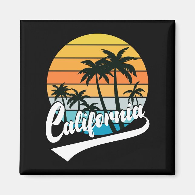 Californie Retro Sunset Et Palmiers Magnet (Devant)
