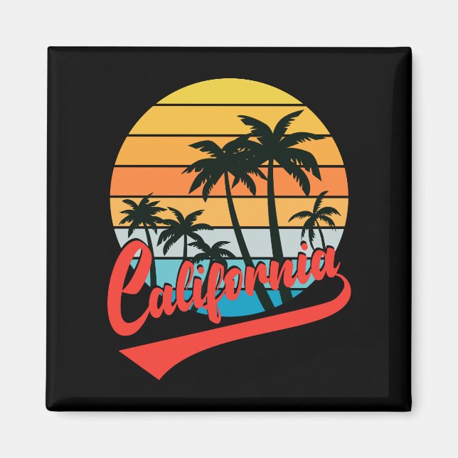 Californie Retro Sunset Et Palmiers Magnet (Devant)