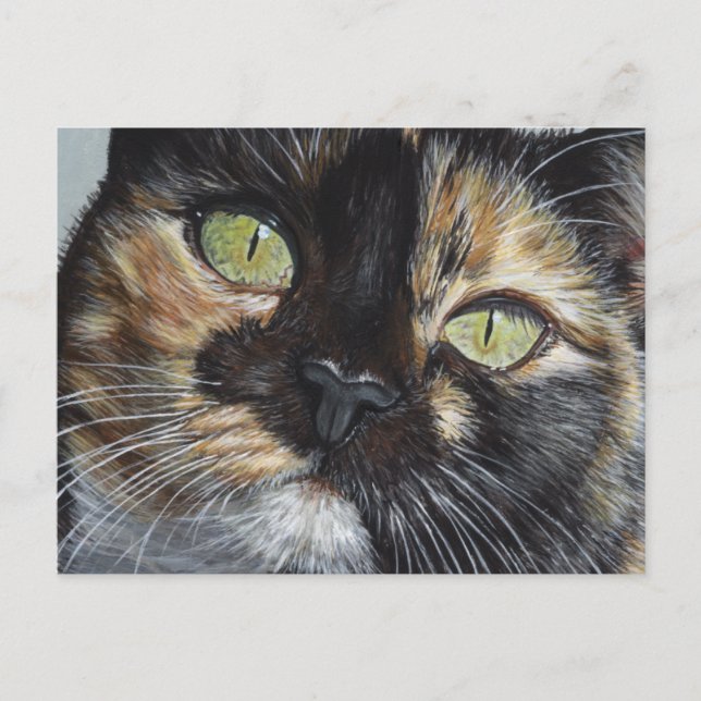 Cali's Stare Tortie Tortoiseshell Cat Malerei Art Postkarte (Vorderseite)