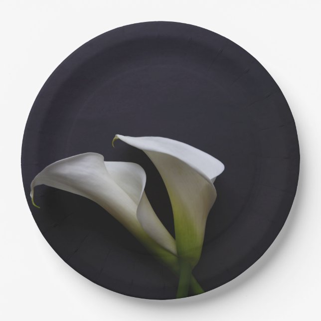 Calla liegt auf dunklem Hintergrund Pappteller (Vorderseite)