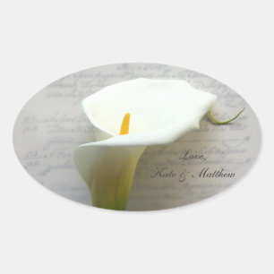 Calla Lilie auf alte Handschrift Ovaler Aufkleber