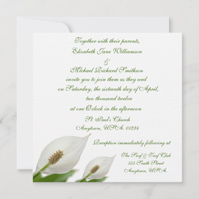 Calla-Lilien-Blumen-weiße Hochzeit Einladung (Vorderseite)