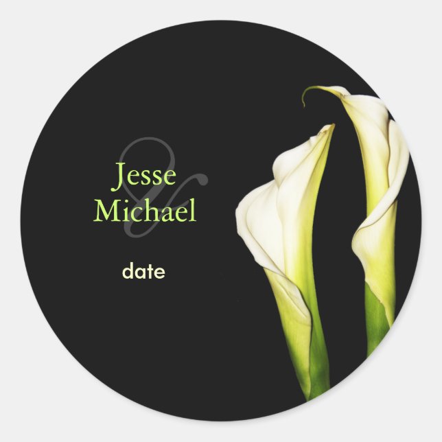 Calla Lilien Hochzeitsticker Runder Aufkleber (Vorderseite)
