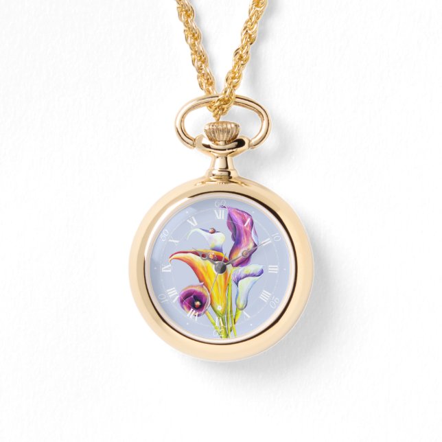 Calla Lilien Wasserfarbe Handgestrichen Armbanduhr (Vorderseite)