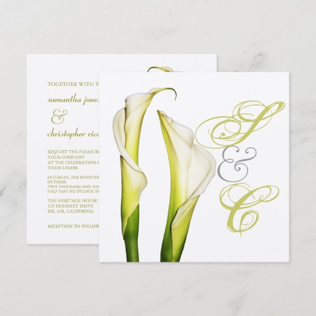 Calla Lilien + Wirbel Text, Hochzeiten Einladungen (Vorne/Hinten)