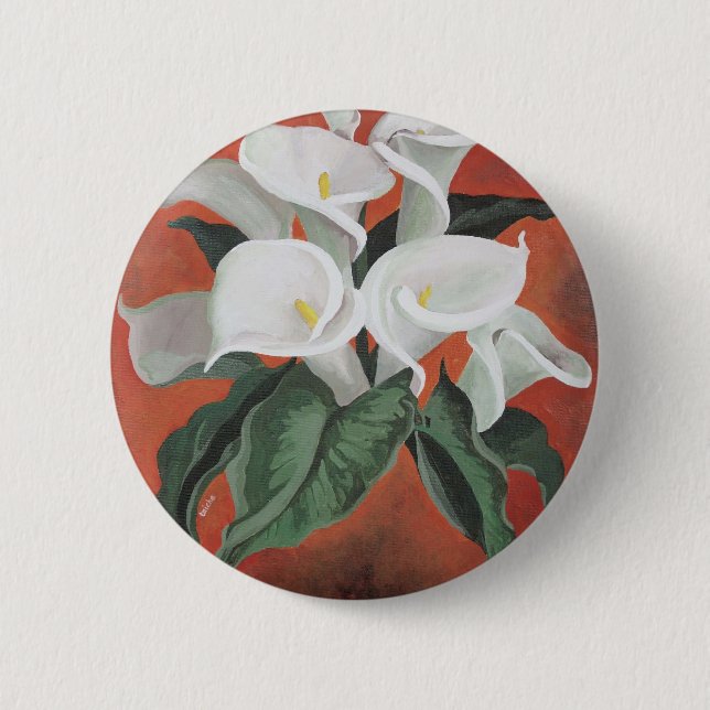 Calla Lilies auf einem roten Hintergrund Button (Vorderseite)
