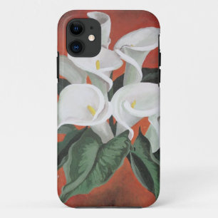 Calla Lilies auf einem roten Hintergrund title_seo2