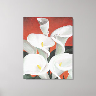 Calla Lilies auf einem roten Hintergrund Leinwanddruck