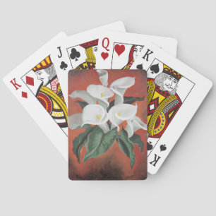 Calla Lilies auf einem roten Hintergrund Spielkarten