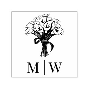 Calla Lilies Bouquet Bow Ribbon Couple Initials Permastempel