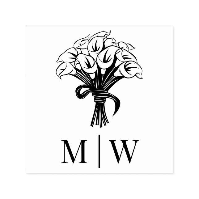 Calla Lilies Bouquet Bow Ribbon Couple Initials Permastempel (Design)