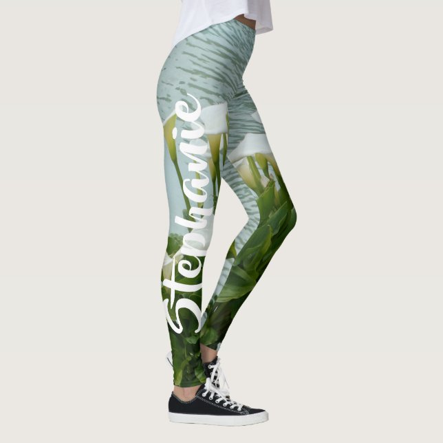 Calla Lilies Floral, Personalisierter Name Leggings (Rechts)
