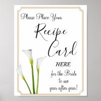 Calla Lilies Recipe Cards Brautparty-Spielzeichen