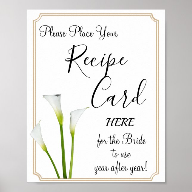 Calla Lilies Recipe Cards Brautparty-Spielzeichen Poster (Vorne)