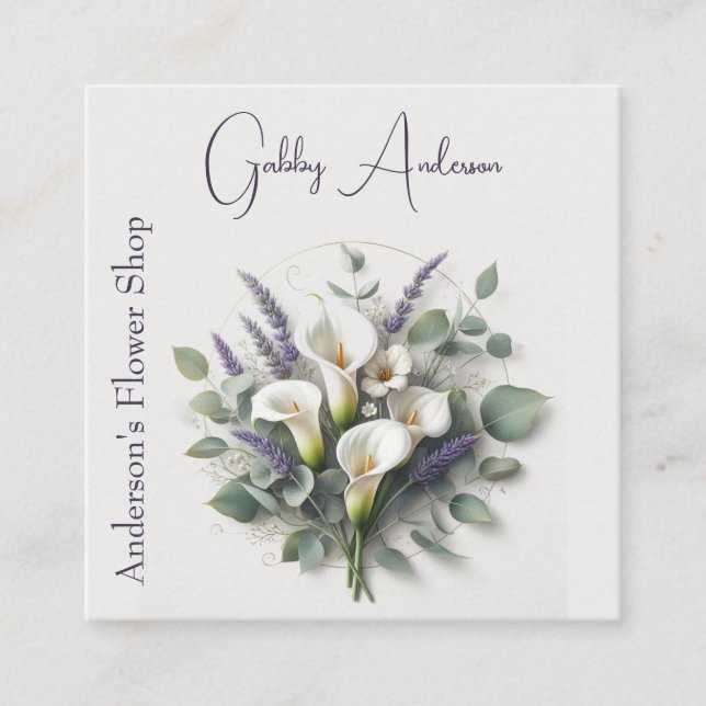Calla Lilies und Lavender Quadratische Visitenkarte (Vorderseite)