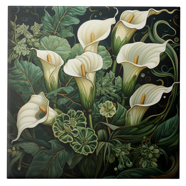 Calla Lily Art Nouveau Deko Keramik Tile Fliese (Vorderseite)