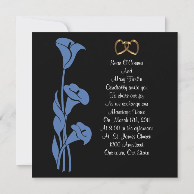 Calla Lily Blue über schwarze Einladung (Vorderseite)