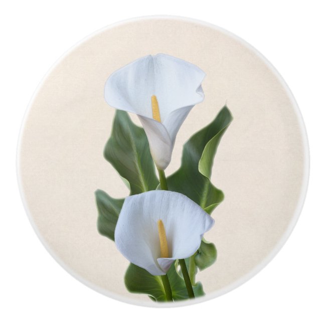 Calla Lily Blume Blumengarten & Blätter Keramikknauf (Vorderseite)